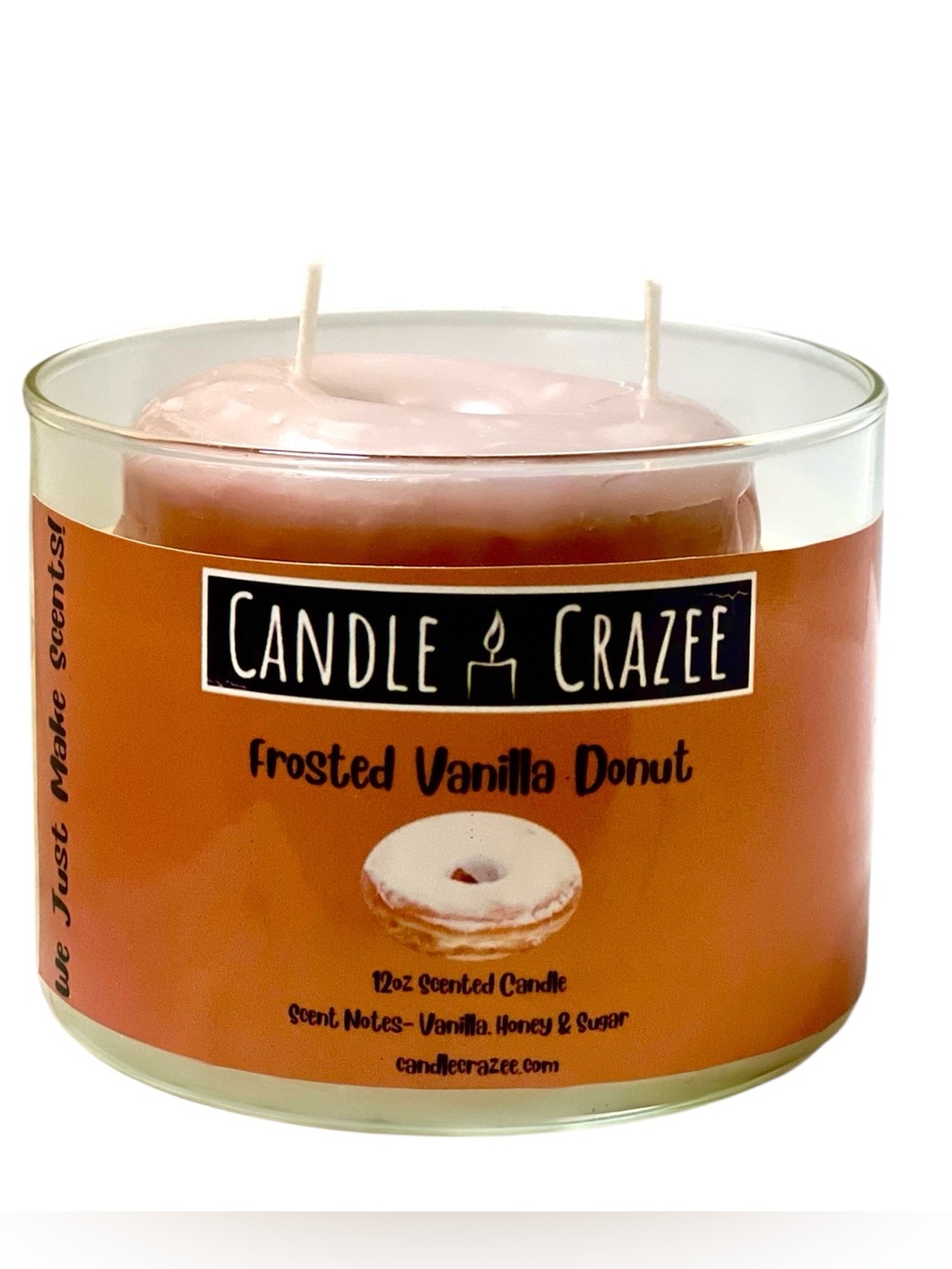 Candle Crazee Frosted Vanilla Donut 12 oz Jar Candle 2 Wick Candle